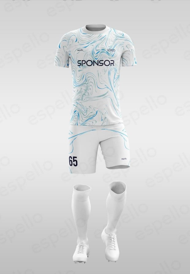 Дизайн футбольной формы: ESF-1138, белый и голубой