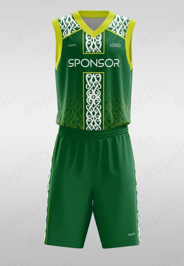 Дизайн баскетбольной формы: ESB-1139, белый и зеленый