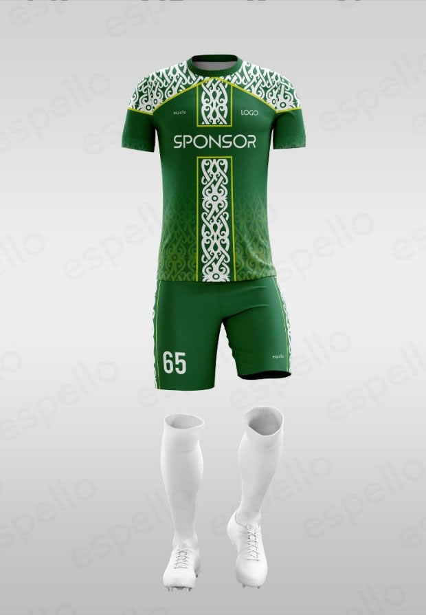 Дизайн футбольной формы: ESF-1139, зеленый и белый