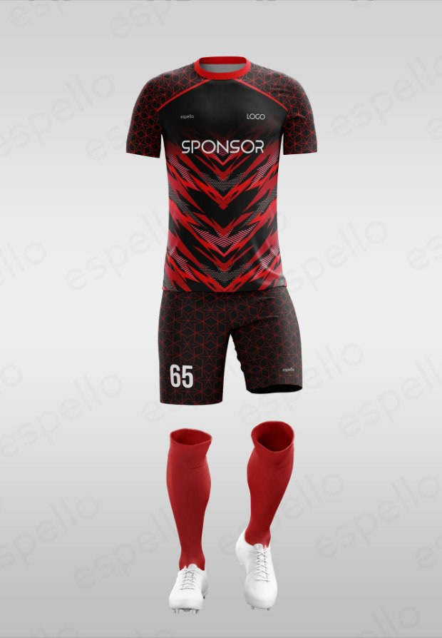 Дизайн футбольной формы: ESF-1140, черный и красный